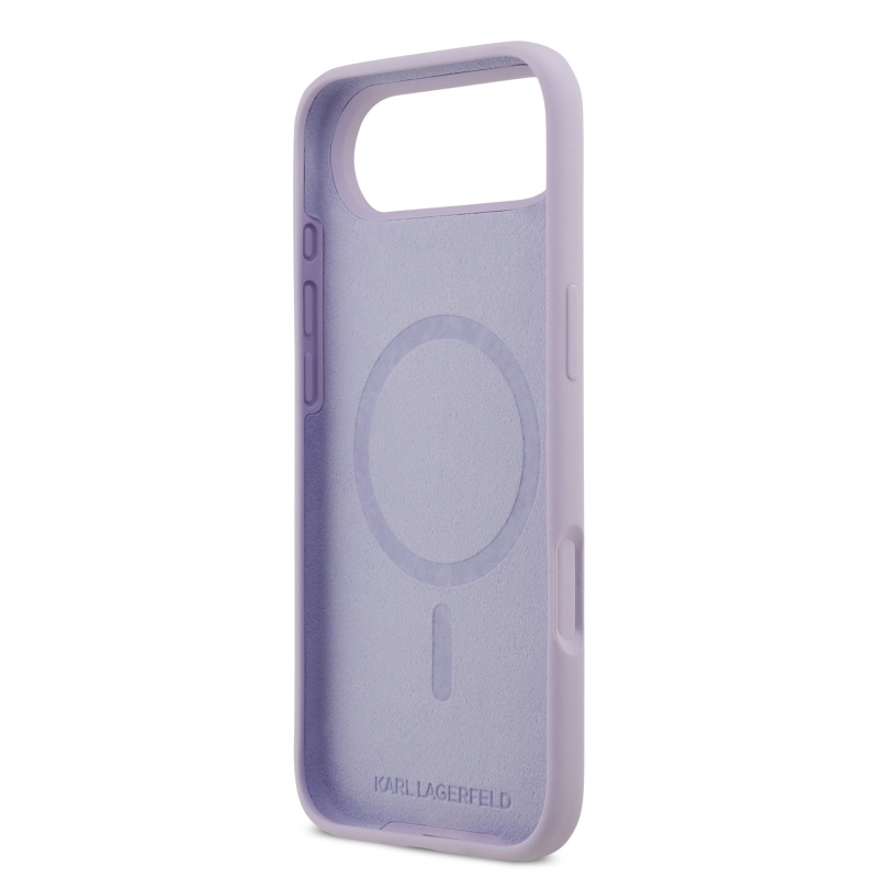 Karl Lagerfeld folyékony szilikon Karl és Choupette MagSafe hátlap iPhone 17 Air lila színű iPhone 17 Airhez