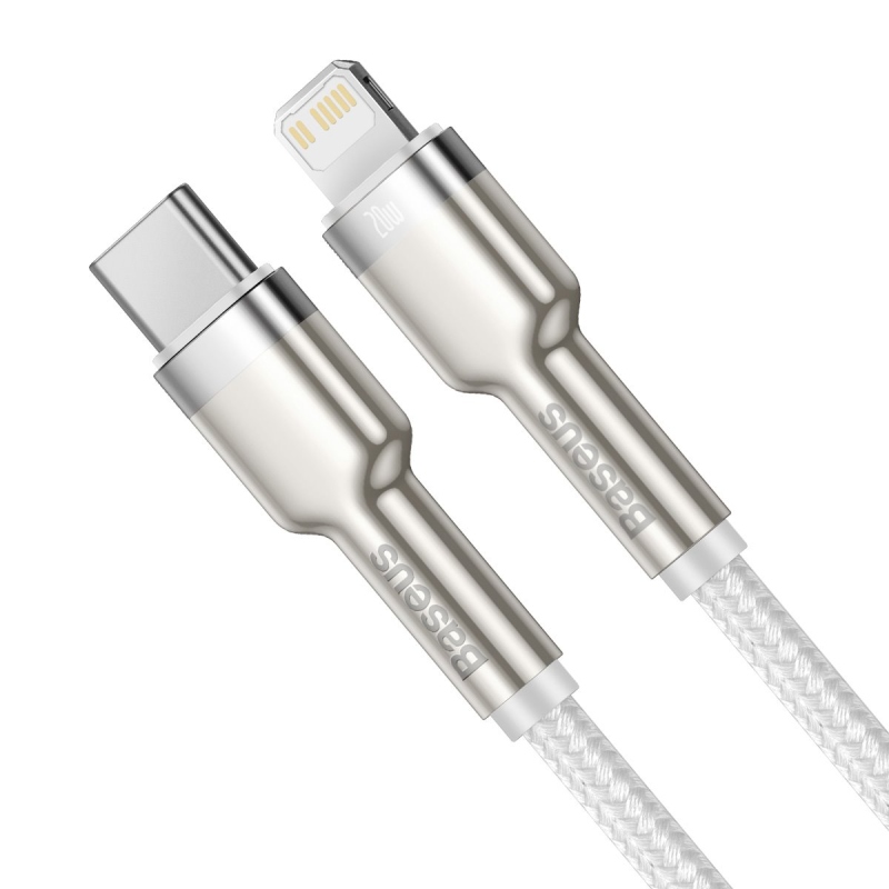 Baseus Cafule Metal sorozatú adatkábel USB-C - világítás 20W 2m Fehér