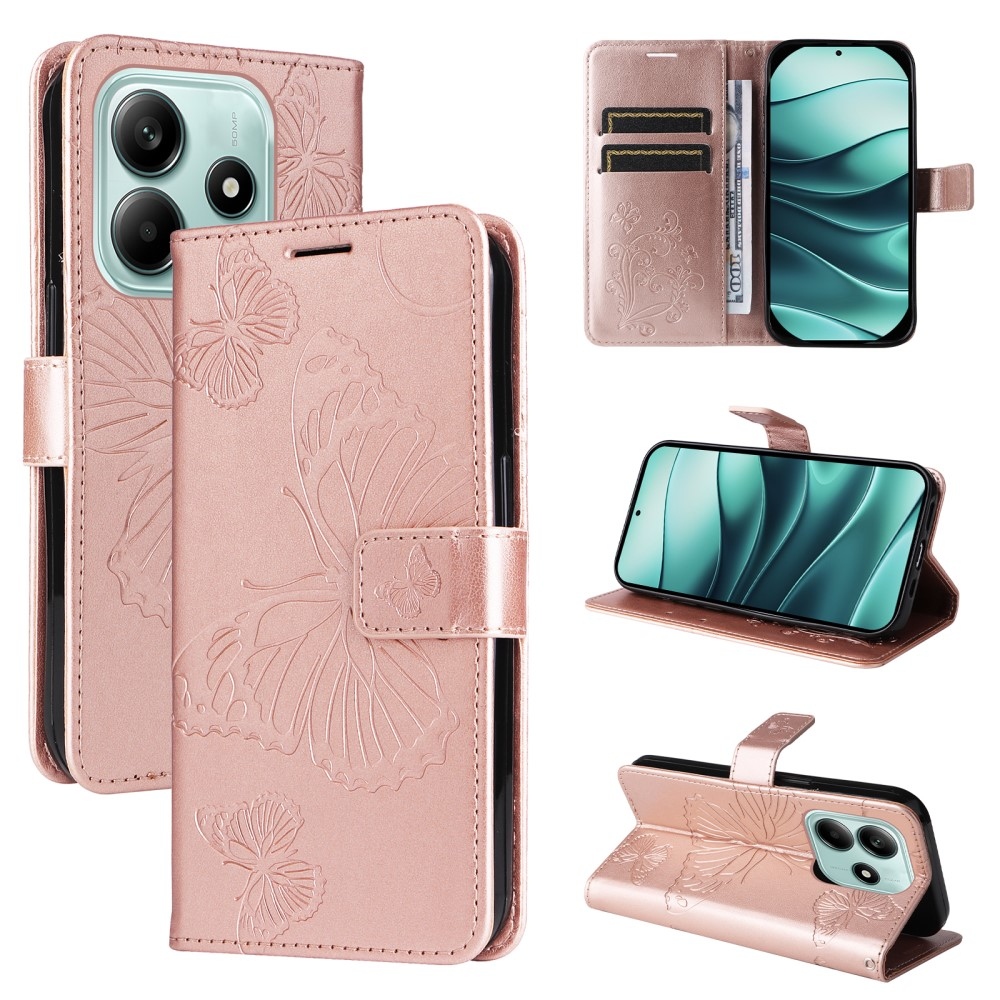 Nagy pillangó könyv tok Xiaomi Redmi Note 14 5G - rózsa arany