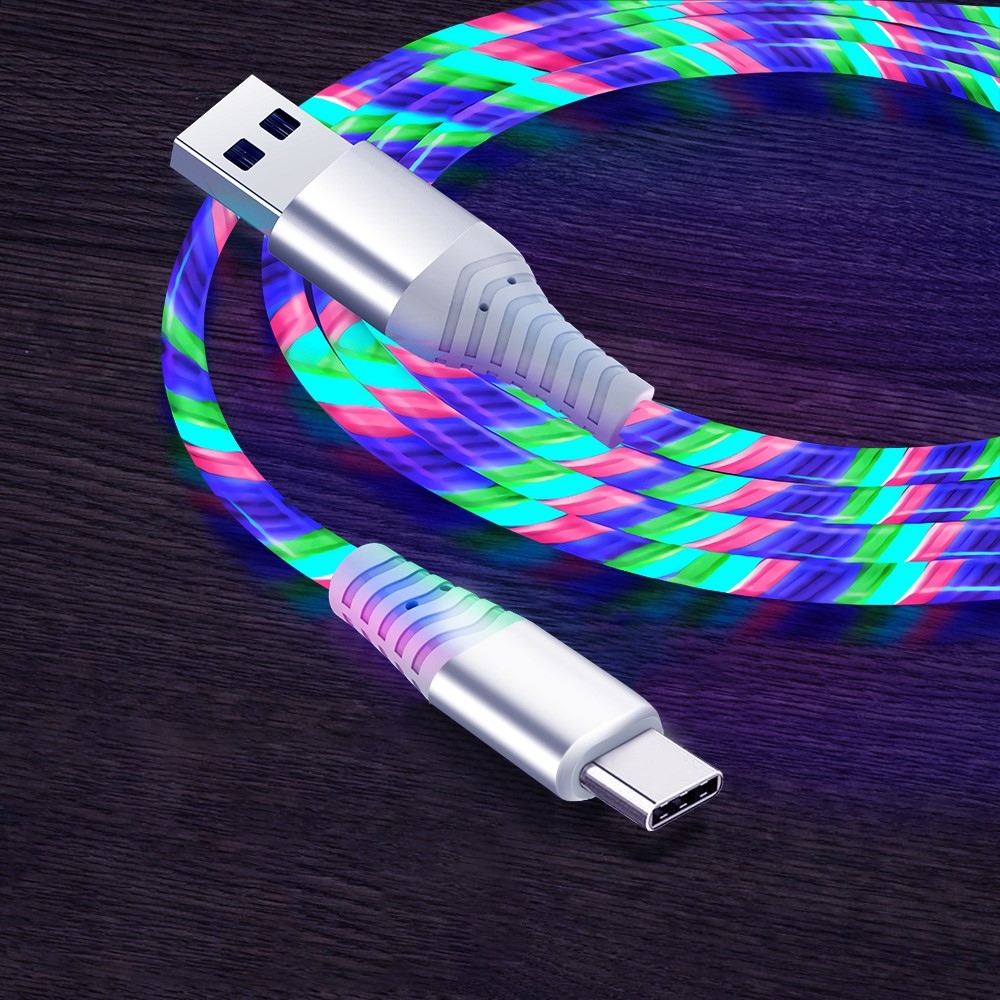 LED világítású USB kábel Type-C 3A töltéshez és szinkronizáláshoz 1m - színes