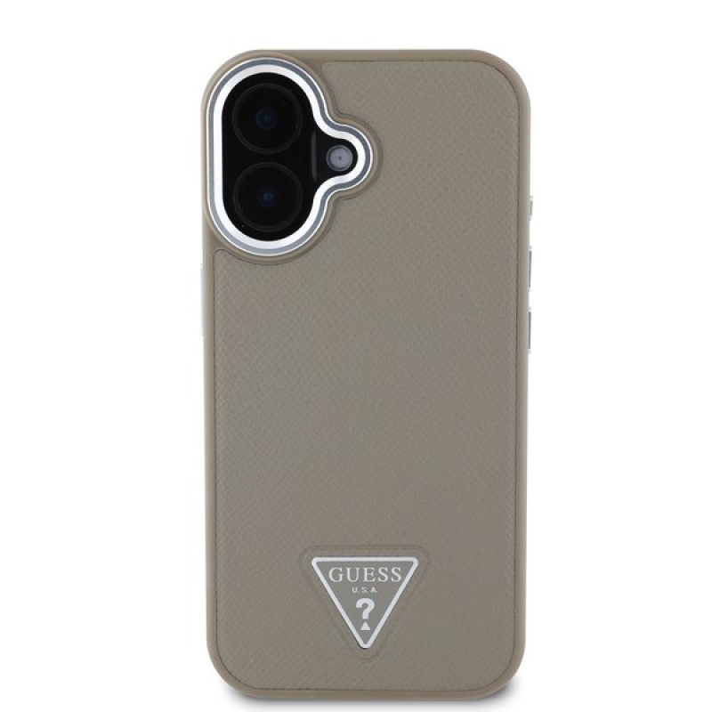 Guess PU szemcsés, háromszög alakú logós hátlap iPhone 16-hoz Barna