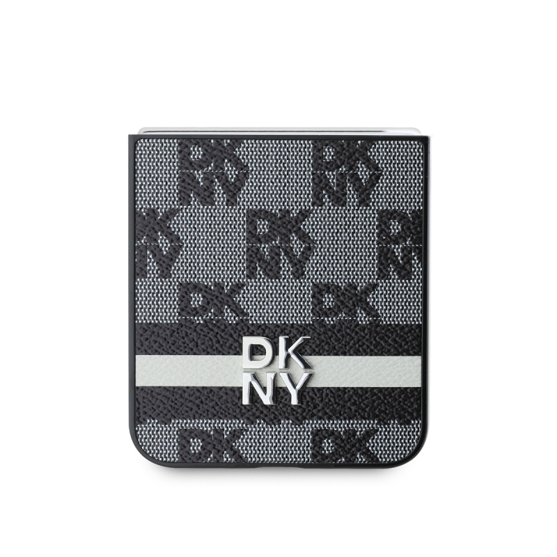 DKNY PU bőr kockás mintás és csíkos hátsó borító Samsung Galaxy Z Flip 6 Fekete
