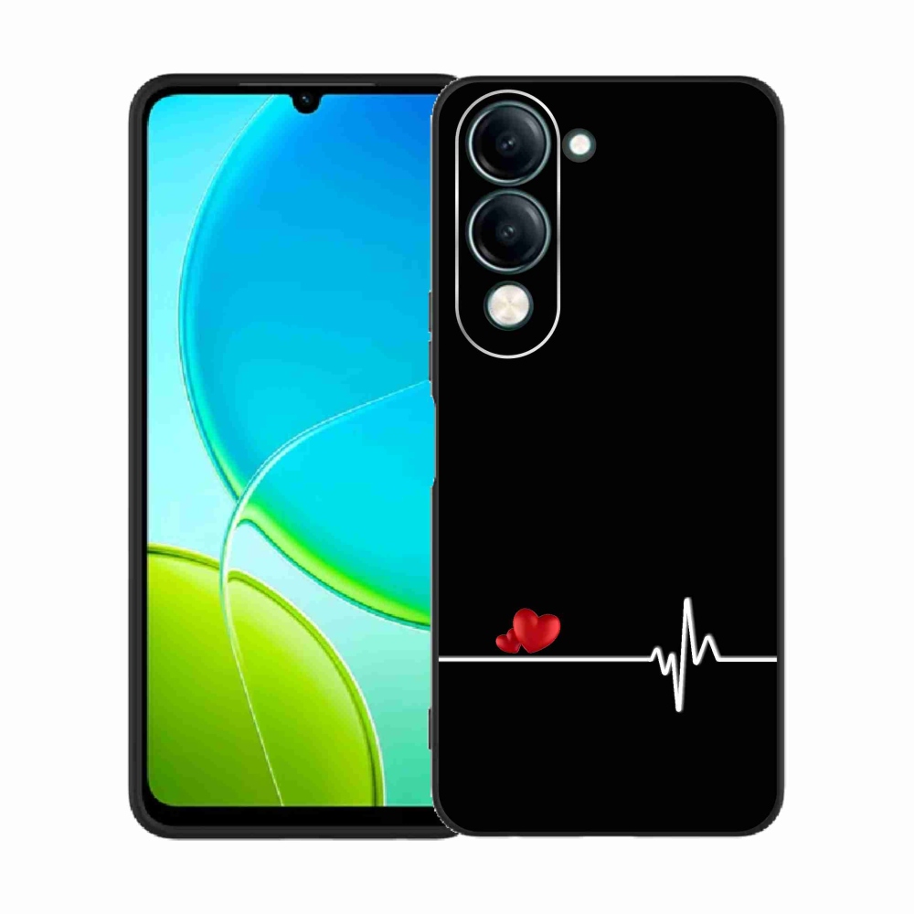 Gél borító mmCase a Vivo Y29s 5G-n - szív és szívverés fekete háttérrel