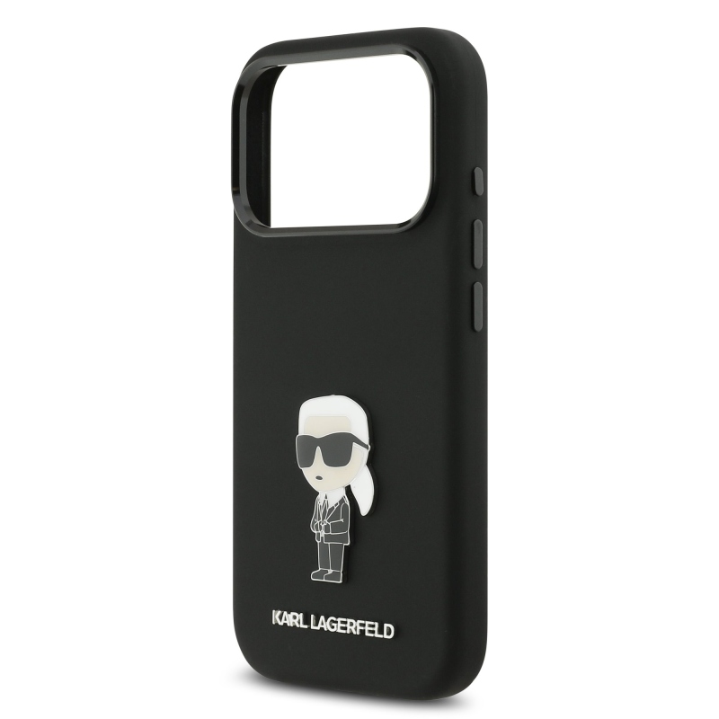 Karl Lagerfeld Folyékony szilikon fém Ikonik hátlap iPhone 17 Pro Fekete