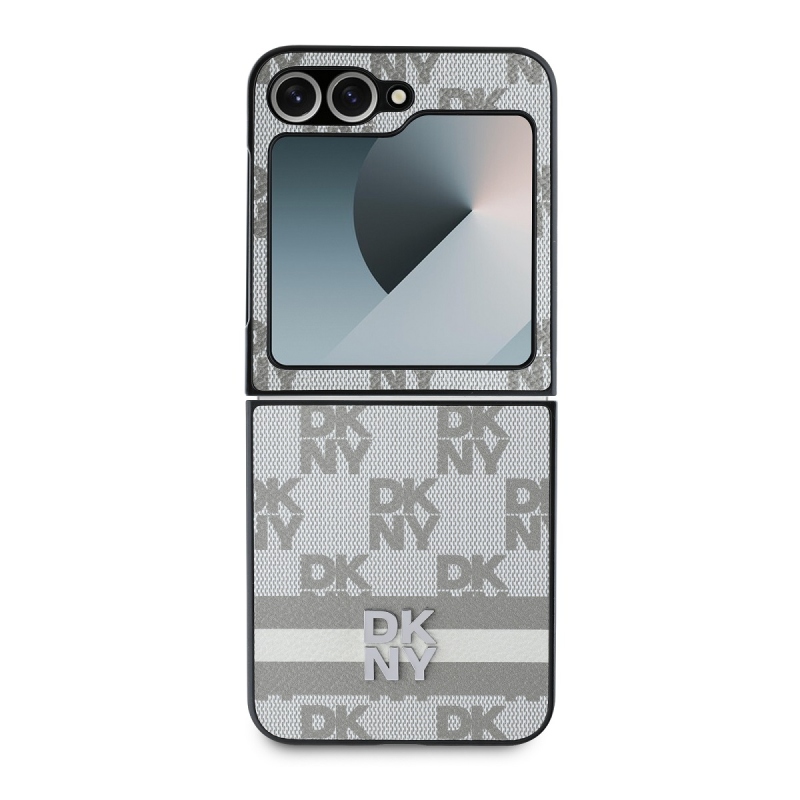 DKNY PU bőr kockás mintás és csíkos hátsó borító Samsung Galaxy Z Flip 6 bézs színűhöz