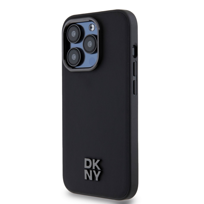 DKNY PU bőr Stack Logo Magsafe hátlap iPhone 14 Pro Fekete