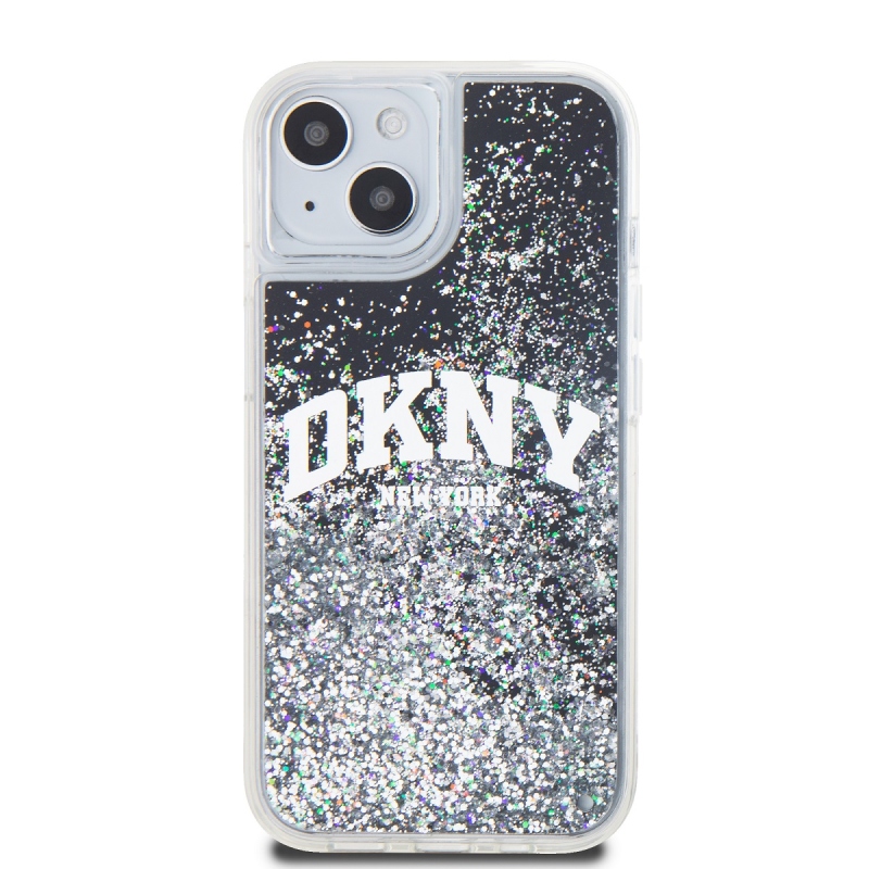 DKNY Liquid Glitter Arch Logo hátlapi borító iPhone 14-hez Fekete