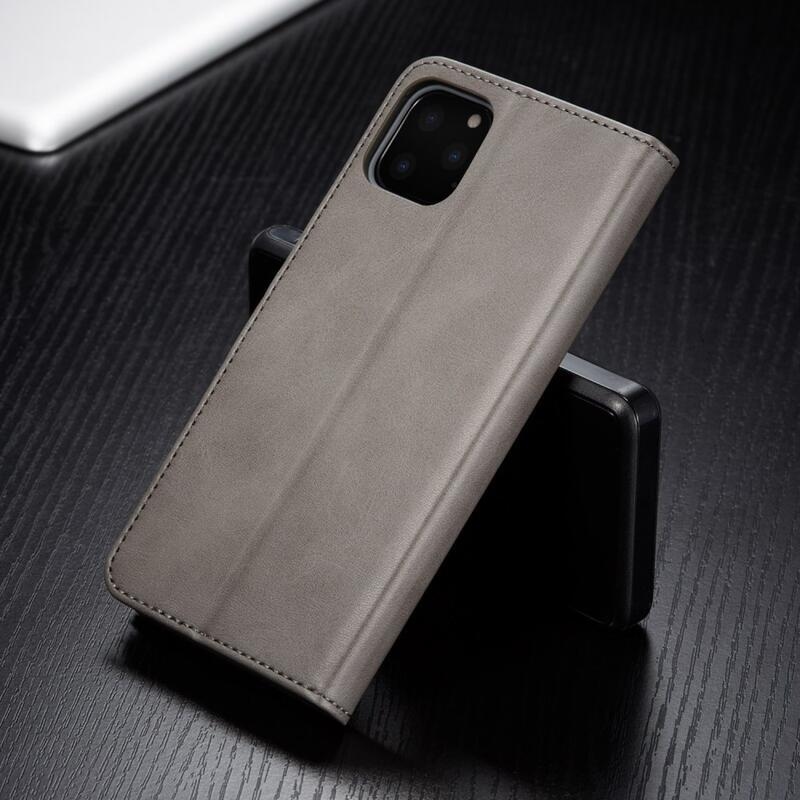 Imeek PU bőr pénztárca tok Apple iPhone 11 Pro Max 6.5 (2019) készülékhez - szürke