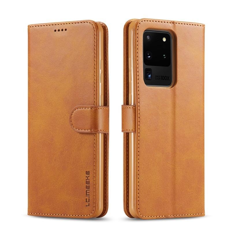IMEEKE PU bőr pénztárca tok Samsung Galaxy S20 Ultra készülékhez - barna