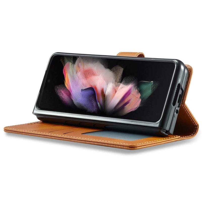 IMK PU bőr tok Samsung Galaxy Z Fold4 5G - világos barna