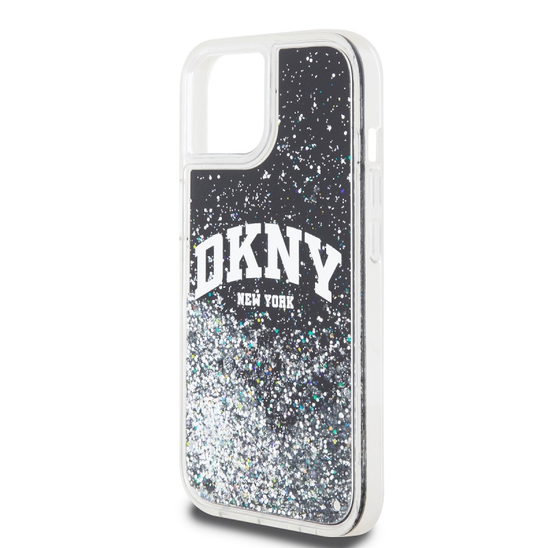 DKNY Liquid Glitter Arch Logo hátlapi borító iPhone 14-hez Fekete
