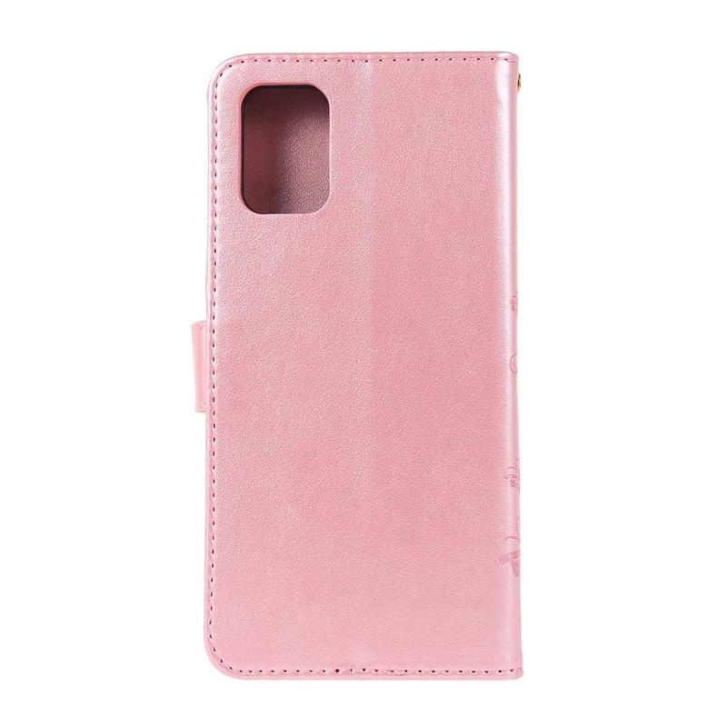 Impresszum PU bőr pénztárca tok Samsung Galaxy A71-hez - rózsa arany