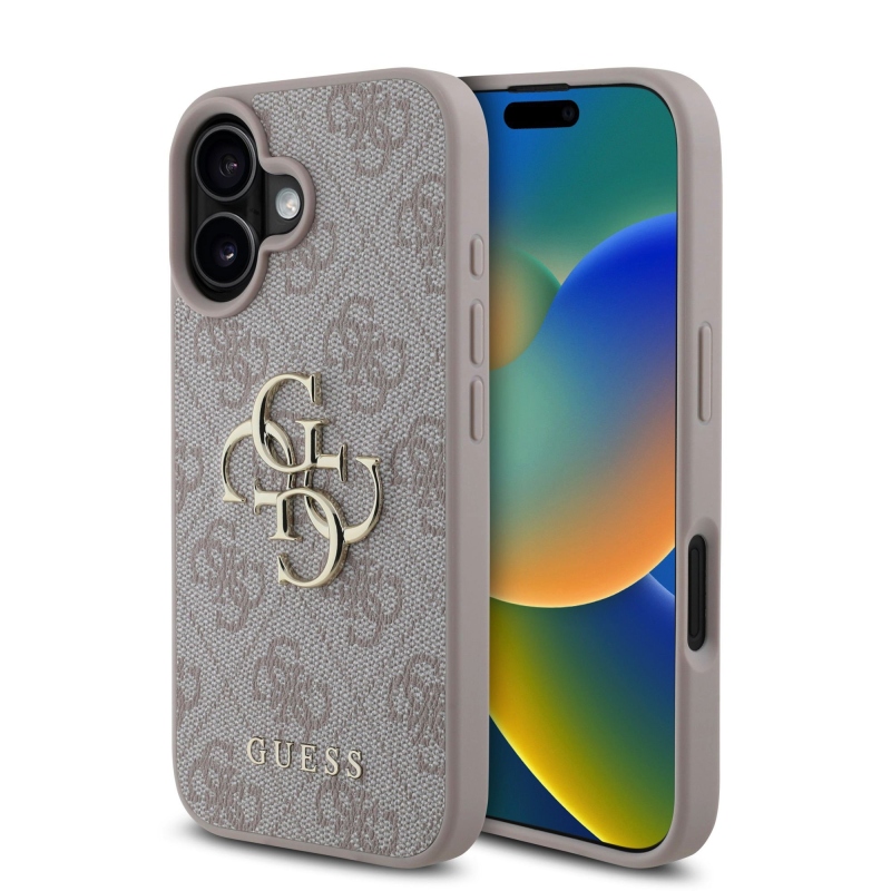 Guess PU 4G fém logós hátlap iPhone 16 Plus rózsaszínű készülékhez