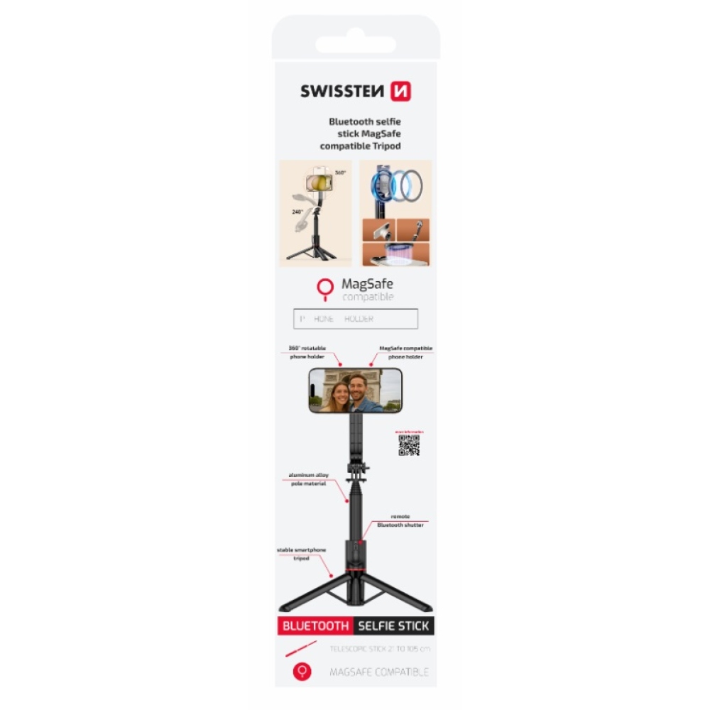 Swissten Bluetooth Selfie Stick állvány (MagSafe kompatibilis)