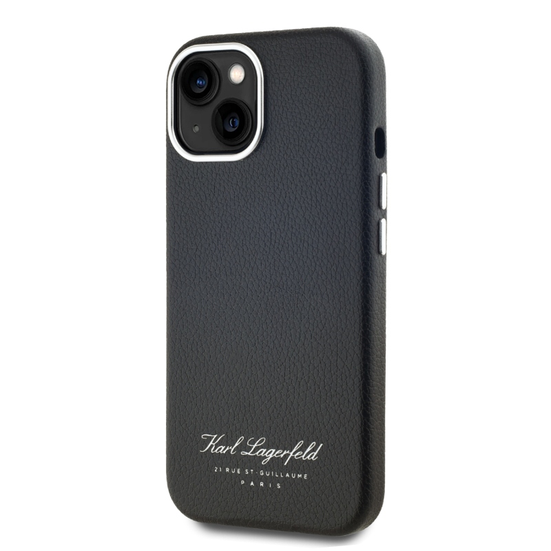 Karl Lagerfeld szemcsés PU Hotel RSG hátlap iPhone 15-hez Fekete