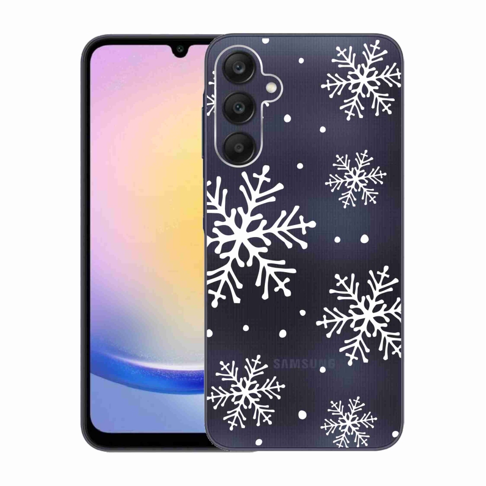 Zselés borítás mmCase Samsung Galaxy A25 5G készülékhez - fehér pelyhek átlátszó háttéren