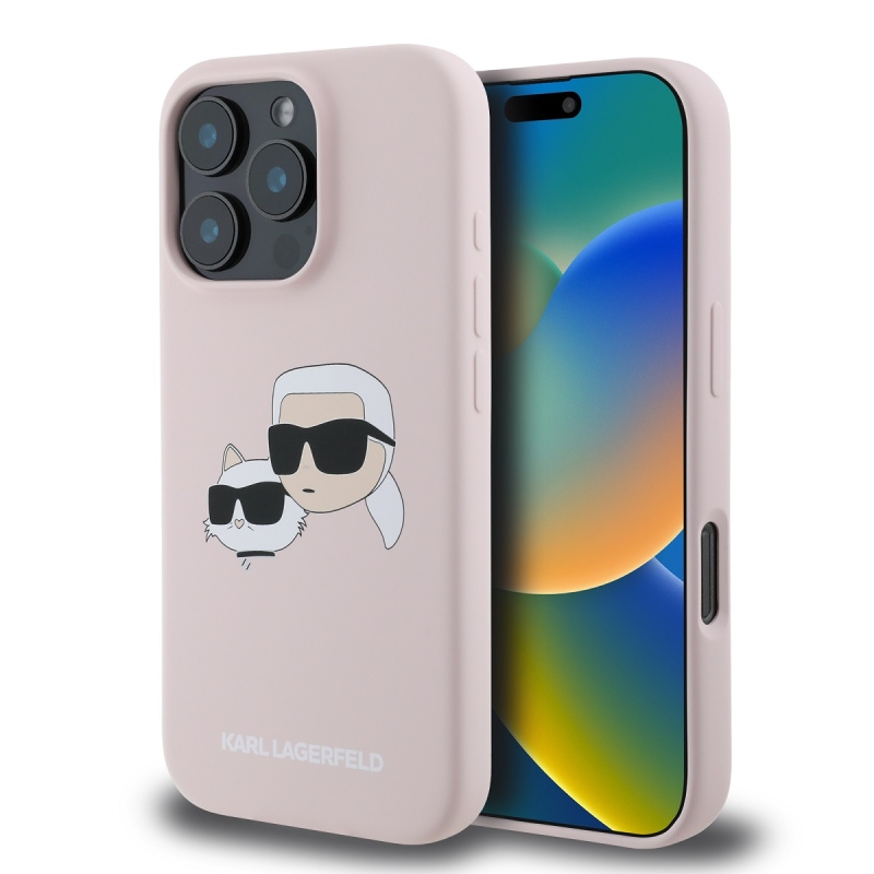Karl Lagerfeld folyékony szilikon duplafejű MagSafe hátlap iPhone 16 Pro Max rózsaszínű iPhone 16 Pro Max készülékhez