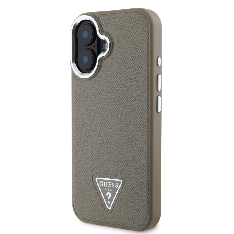 Guess PU szemcsés, háromszög alakú logós hátlap iPhone 16-hoz Barna