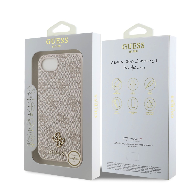 Guess PU 4G kis fém logós MagSafe hátlap iPhone 16e rózsaszínű iPhone 16e számára