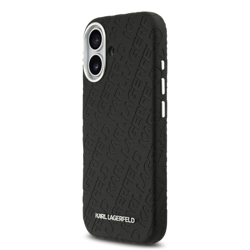 Karl Lagerfeld szemcsés PU ismétlődő logó MagSafe hátlap iPhone 17-hez Fekete