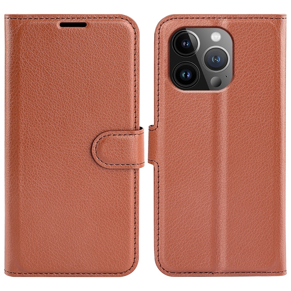 Litchi könyvtáska iPhone 15 Pro Max készülékhez - barna