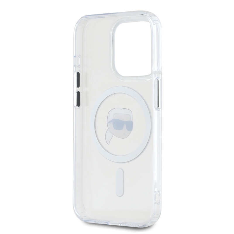 Karl Lagerfeld IML Karl Head fémkeret MagSafe hátlapi borító iPhone 15 Pro Max-hoz Átlátszó