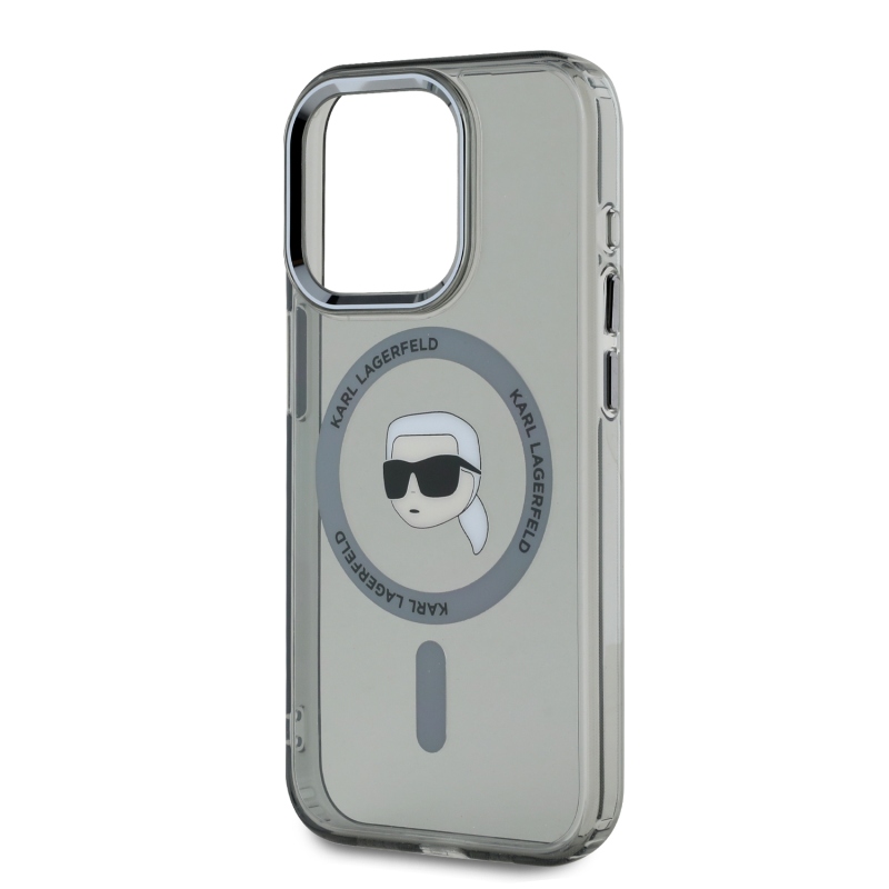 Karl Lagerfeld IML Karl Head fémkeret MagSafe hátlapi borító iPhone 15 Pro Max-hoz Fekete