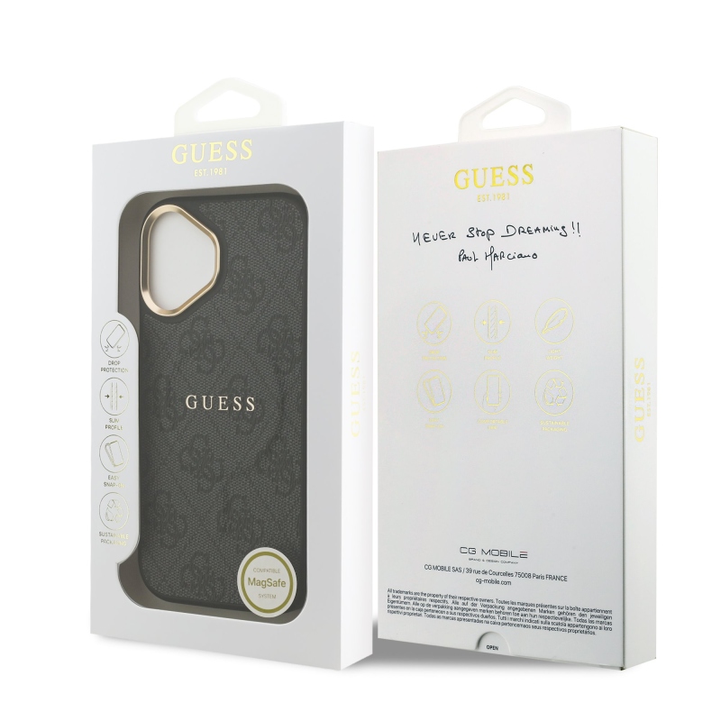 Guess PU bőr 4G aranykeret MagSafe hátlap iPhone 17 Fekete