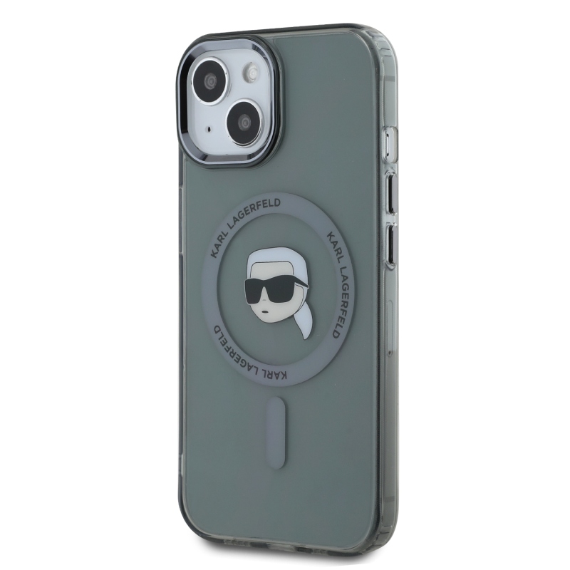 Karl Lagerfeld IML Karl Head fémkeret MagSafe hátlapi borító iPhone 15-hez Fekete