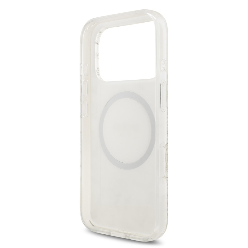 Guess IML Virágok Allover Strap MagSafe hátlapi borító iPhone 17 Pro fehérhez