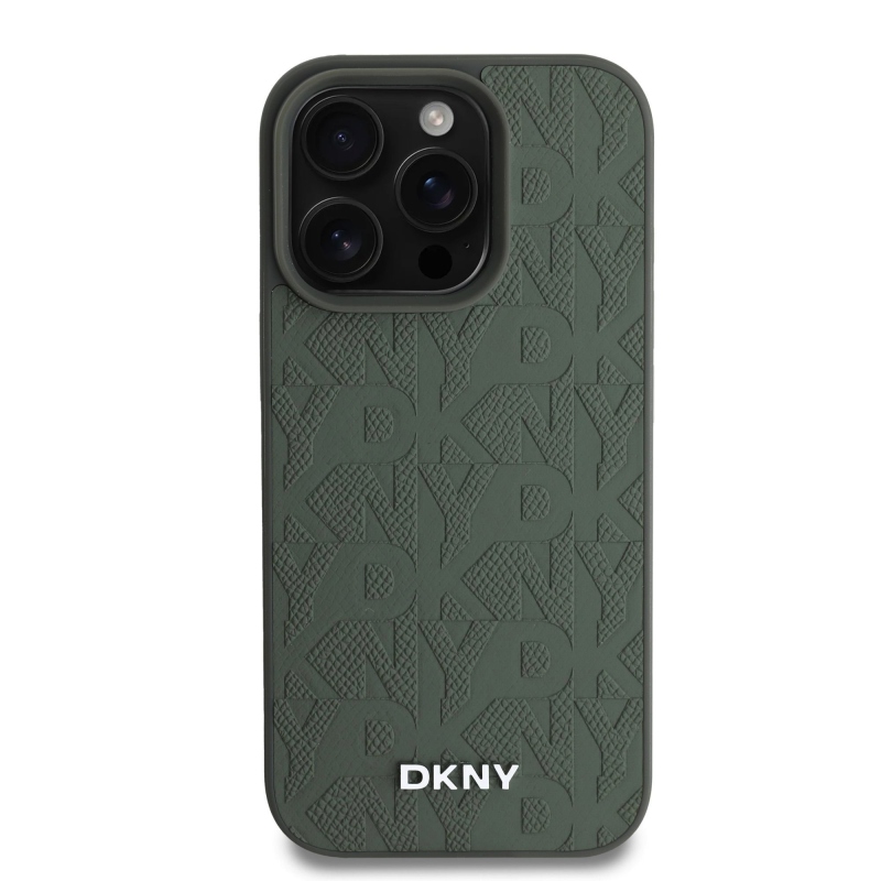 DKNY Magsafe PU bőr rácsmintás hátlap iPhone 16 Pro Max készülékhez, zöld