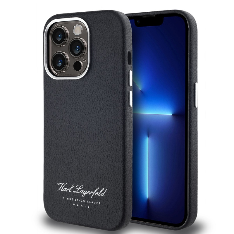 Karl Lagerfeld szemcsés PU Hotel RSG hátlap iPhone 14 Pro Max-hoz Fekete