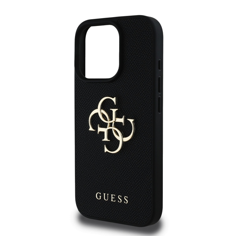 Guess PU szemcsés 4G fém logó hátlap iPhone 15 Pro fekete