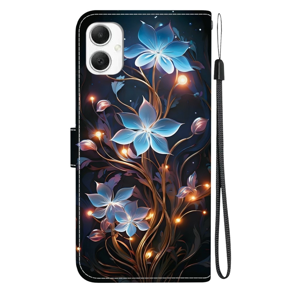 Sokoldalú könyvtáska Samsung Galaxy A06 4G - kék virágokhoz