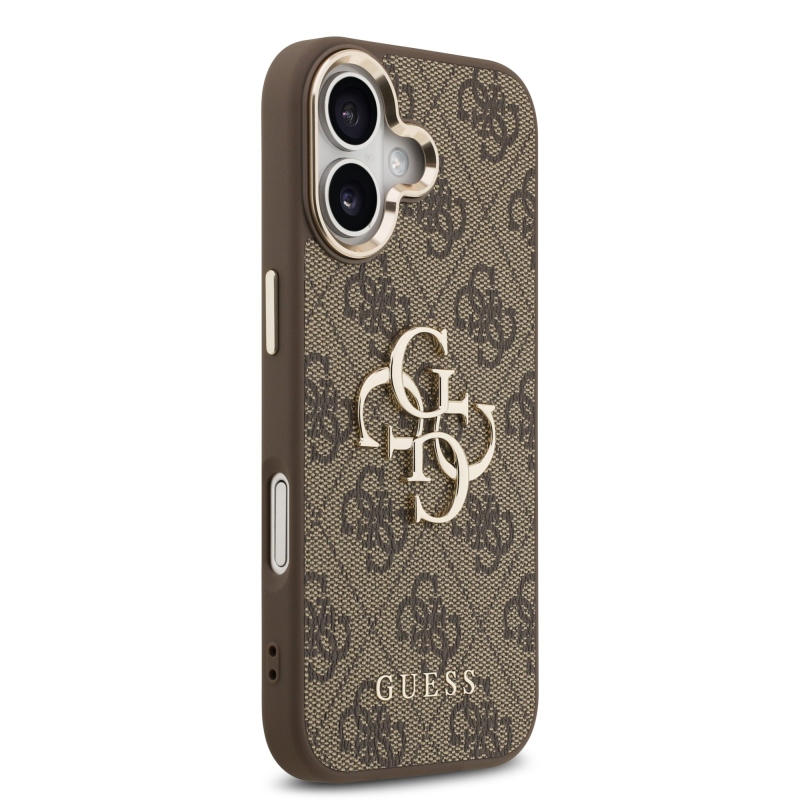 Guess PU bőr 4G fém logó arany keret hátlapi borító iPhone 17 barna barna