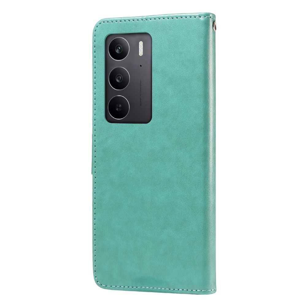 Virágos könyvtáska a Realme 14x 5G/Realme C75 készülékhez - teáskék színű