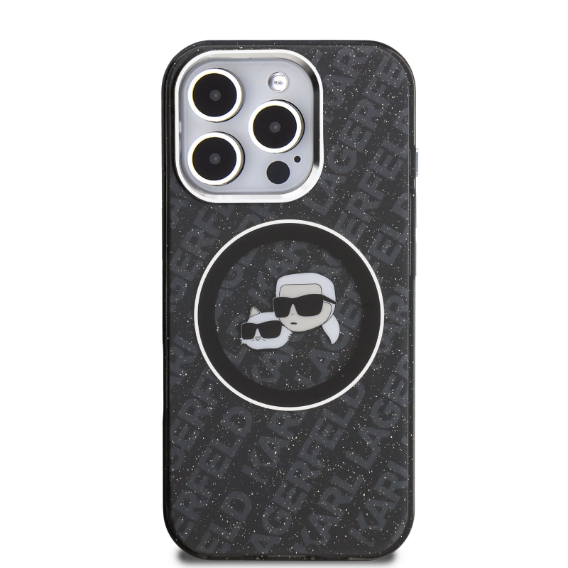 Karl Lagerfeld IML K&CH Heads Ismételt logó MagSafe hátlapi borító iPhone 16 Pro-hoz Fekete