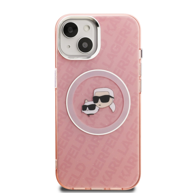 Karl Lagerfeld IML K&CH Heads Ismételt logó MagSafe hátlapi borító iPhone 15 rózsaszínhez