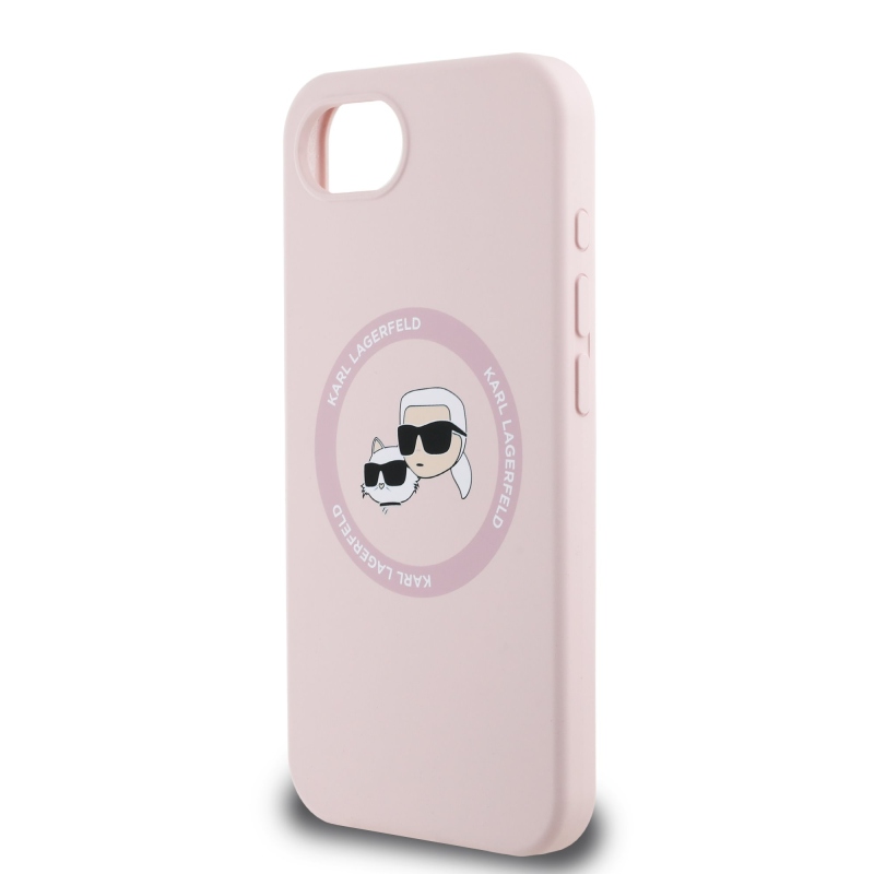 Karl Lagerfeld Liquid Silicone K&CH Heads MagSafe hátlapi borító iPhone 16e rózsaszínű készülékhez