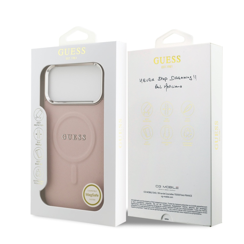 Guess PU Saffiano MagSafe MagSafe hátlap iPhone 17 Pro rózsaszínhez