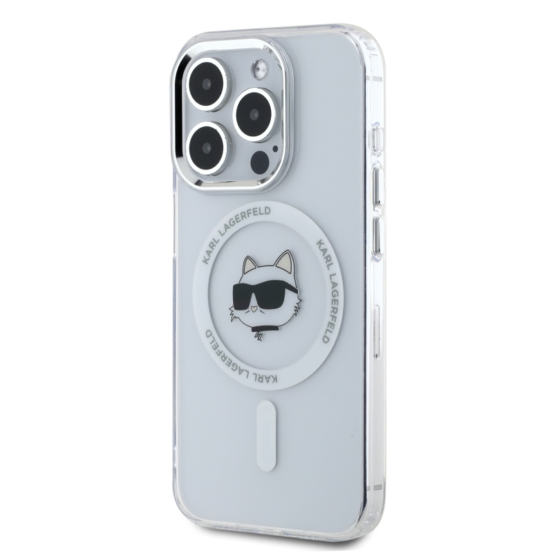 Karl Lagerfeld IML Choupette Head fémkeret MagSafe hátlapi borító iPhone 15 Pro Max-hoz Átlátszó