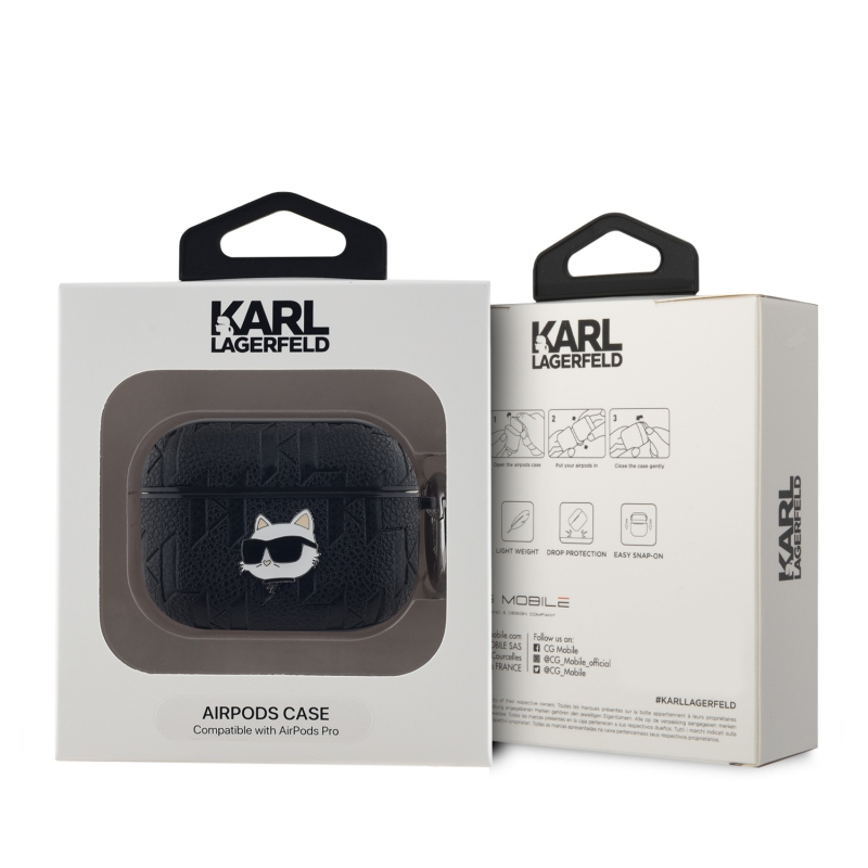 Karl Lagerfeld PU dombornyomott Choupette fej tok az AirPods Pro-hoz Fekete