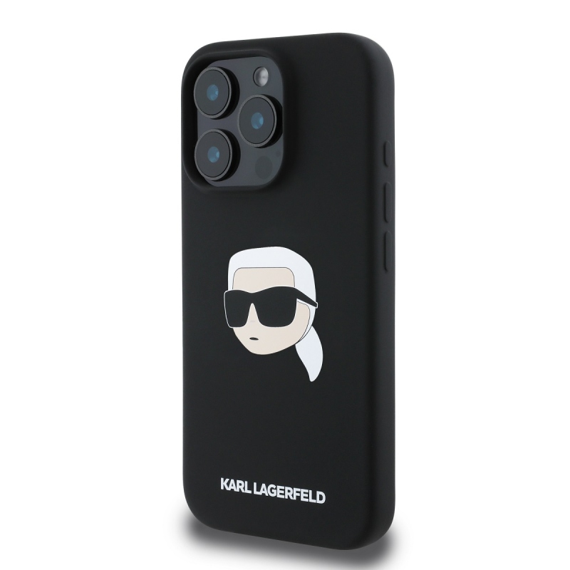 Karl Lagerfeld folyékony szilikon Karl Head MagSafe hátlap iPhone 16 Pro fekete színűre