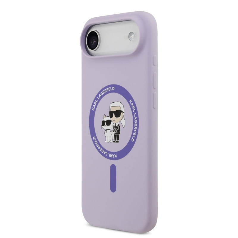 Karl Lagerfeld folyékony szilikon Karl és Choupette MagSafe hátlap iPhone 17 Air lila színű iPhone 17 Airhez