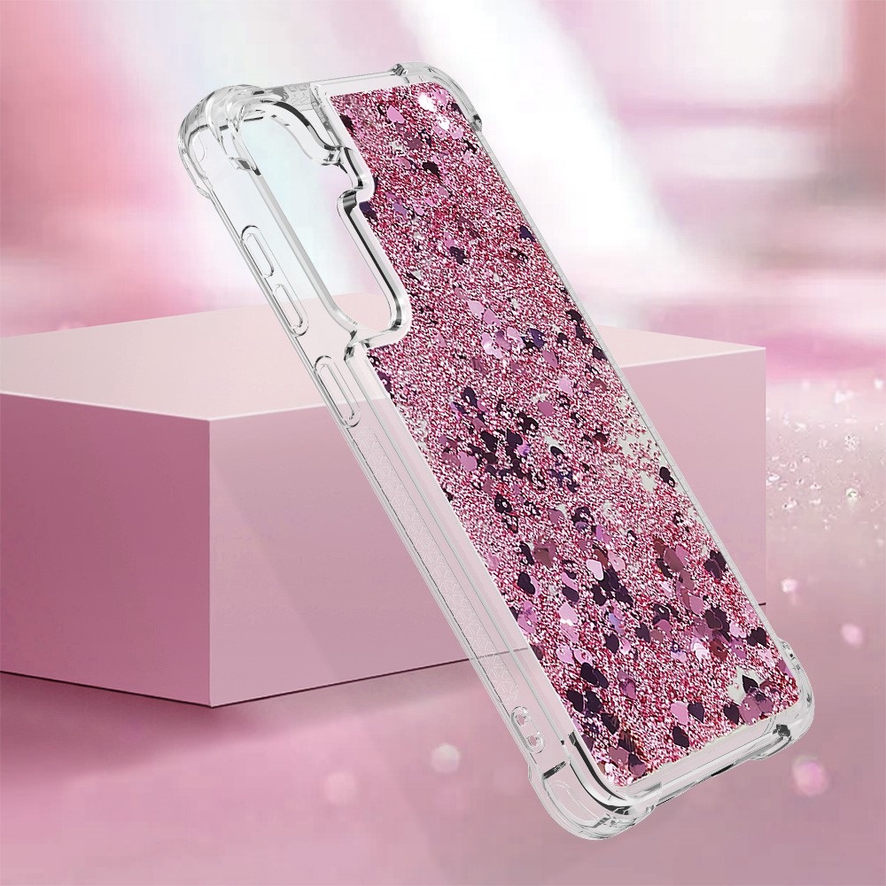 Glitter homokóra zselés tok Samsung Galaxy S24+ készülékhez - rózsaarany/szív