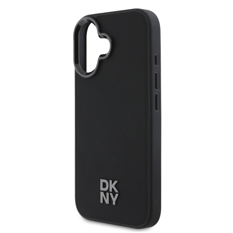 DKNY PU bőr Stack Logo Magsafe hátlap iPhone 16-hoz Fekete