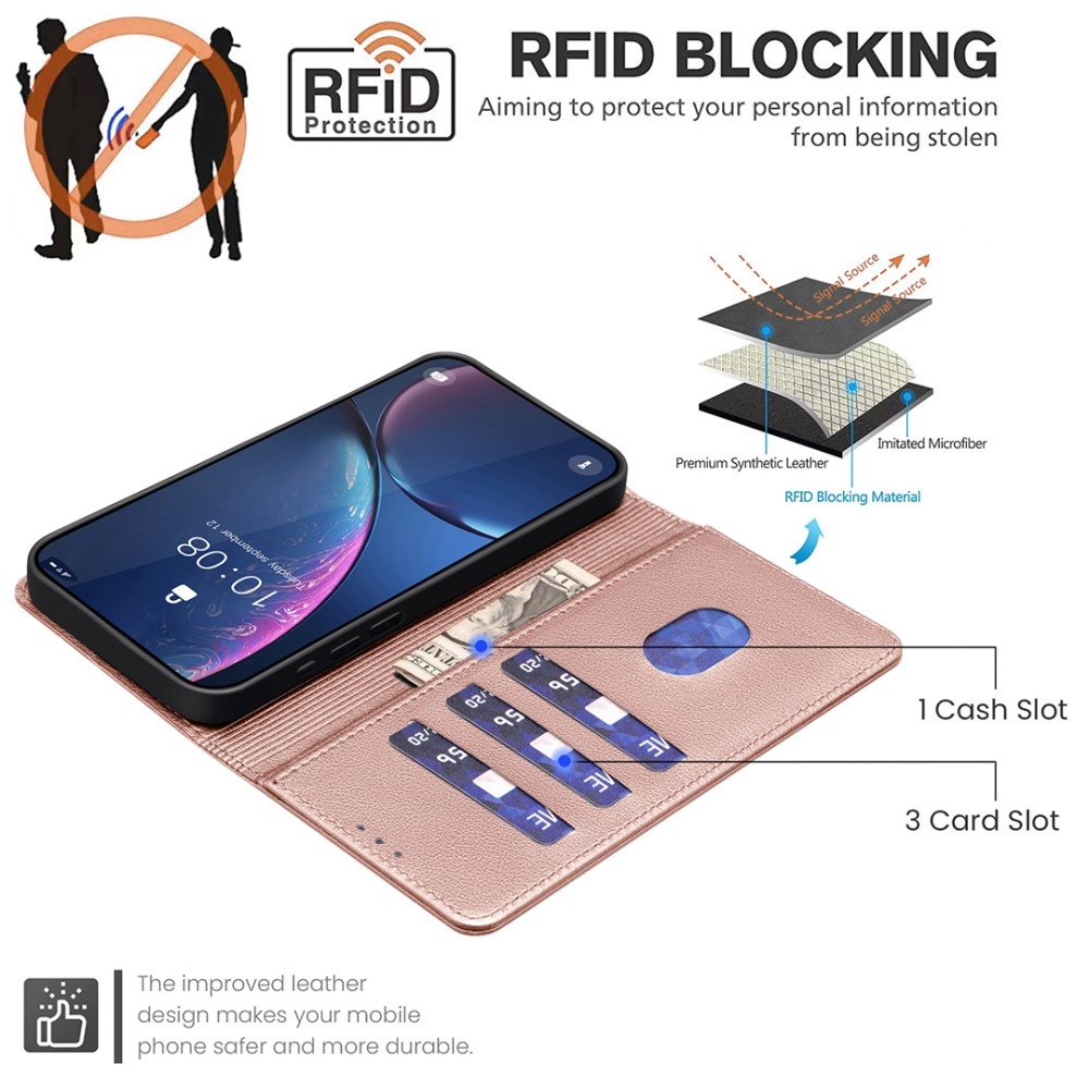 BINFEN könyv tok Xiaomi Redmi Note 14 Pro 5G/Poco X7 5G/Note 14 Pro+ 5G - rózsa arany