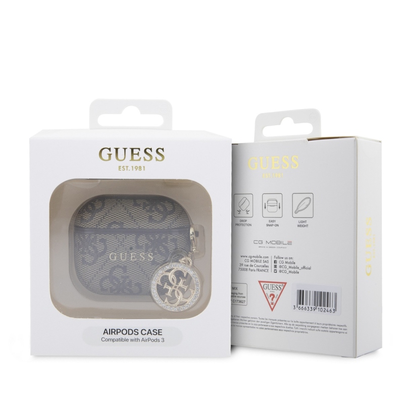 Guess 4G Script PC/PU Charm tok AirPods 3 barna bőrhöz