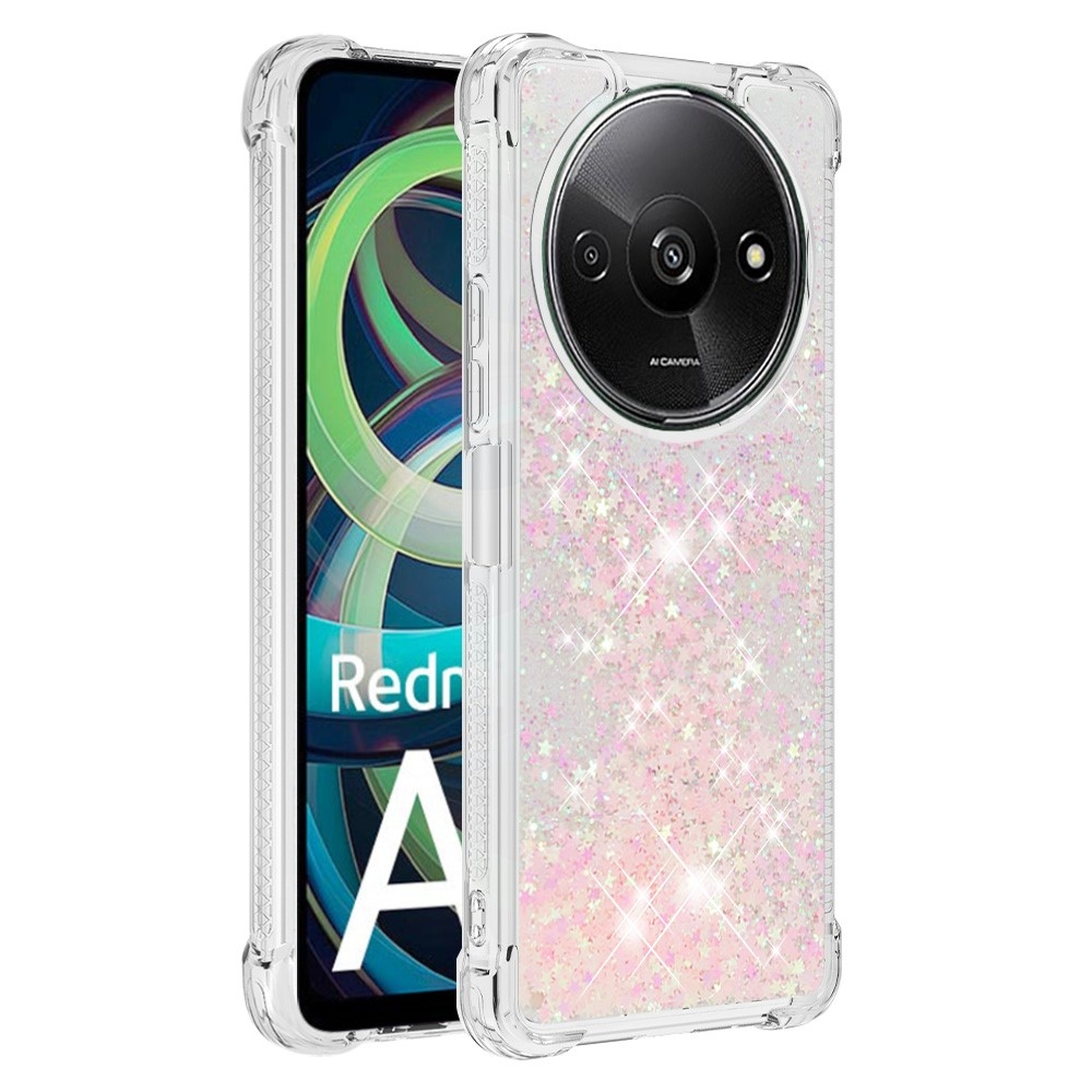 Glitter zselés homokóra tok Xiaomi Redmi A3-hoz - rózsaszín/csillagok