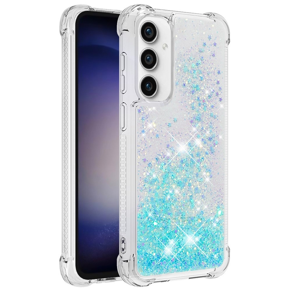 Glitter zselés homokóra hüvely Samsung Galaxy S23 FE készülékhez - kék / csillagok